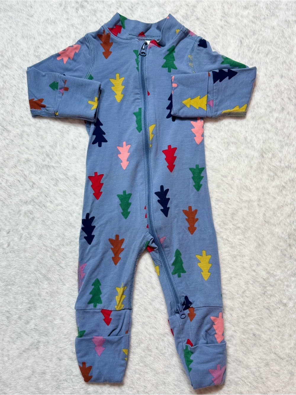 Hanna Andersson Colorful Trees Zip Sleeper 0-3M Baby TENCEL Blue Convertible